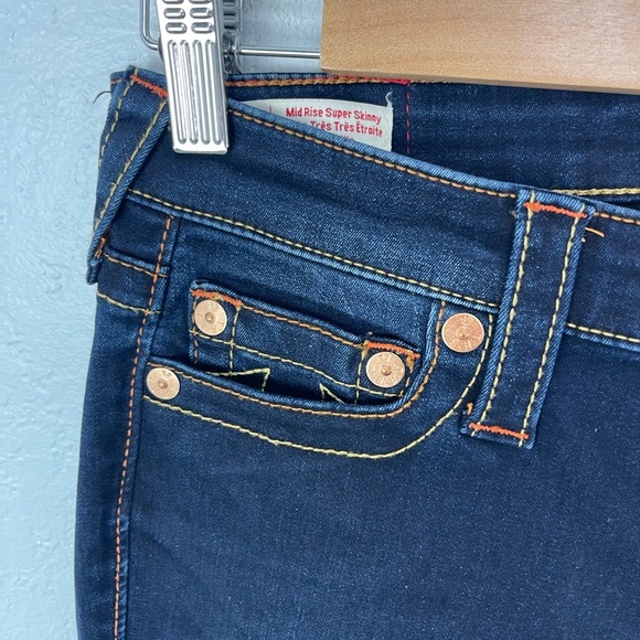 NEW TRUE Religion HALLE MID RISE SUPER SKINNY Dark Blue Denim JEAN - Picture 7 of 10